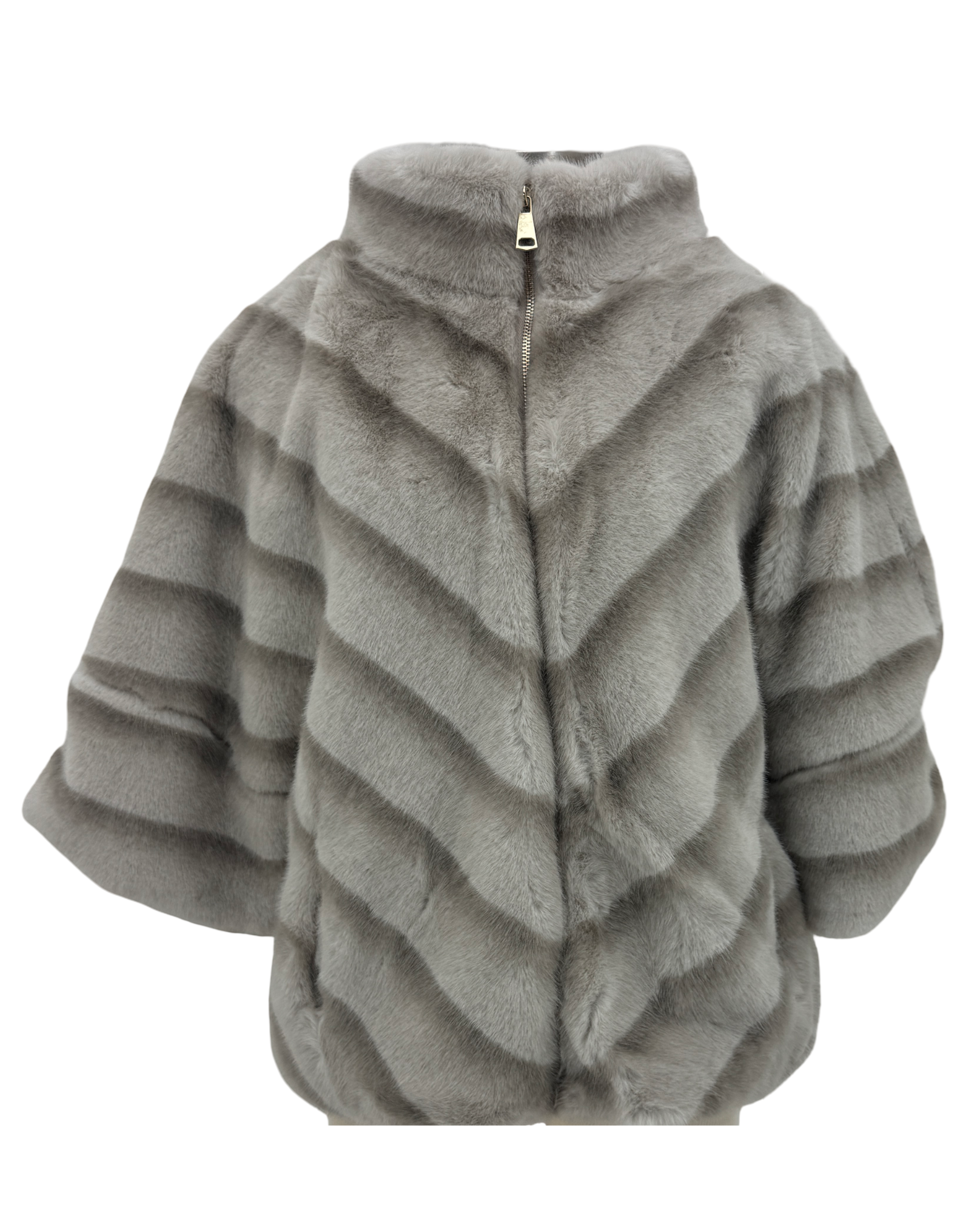 Y977 Kurzarmjacke aus Kunstpelz mit Chevron-Muster