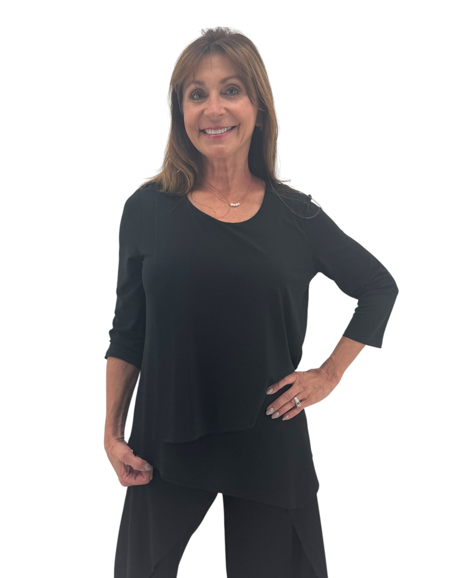 BY JJ CREPE KNIT ENVELOPE 3/4 SL TUNIC CR-108