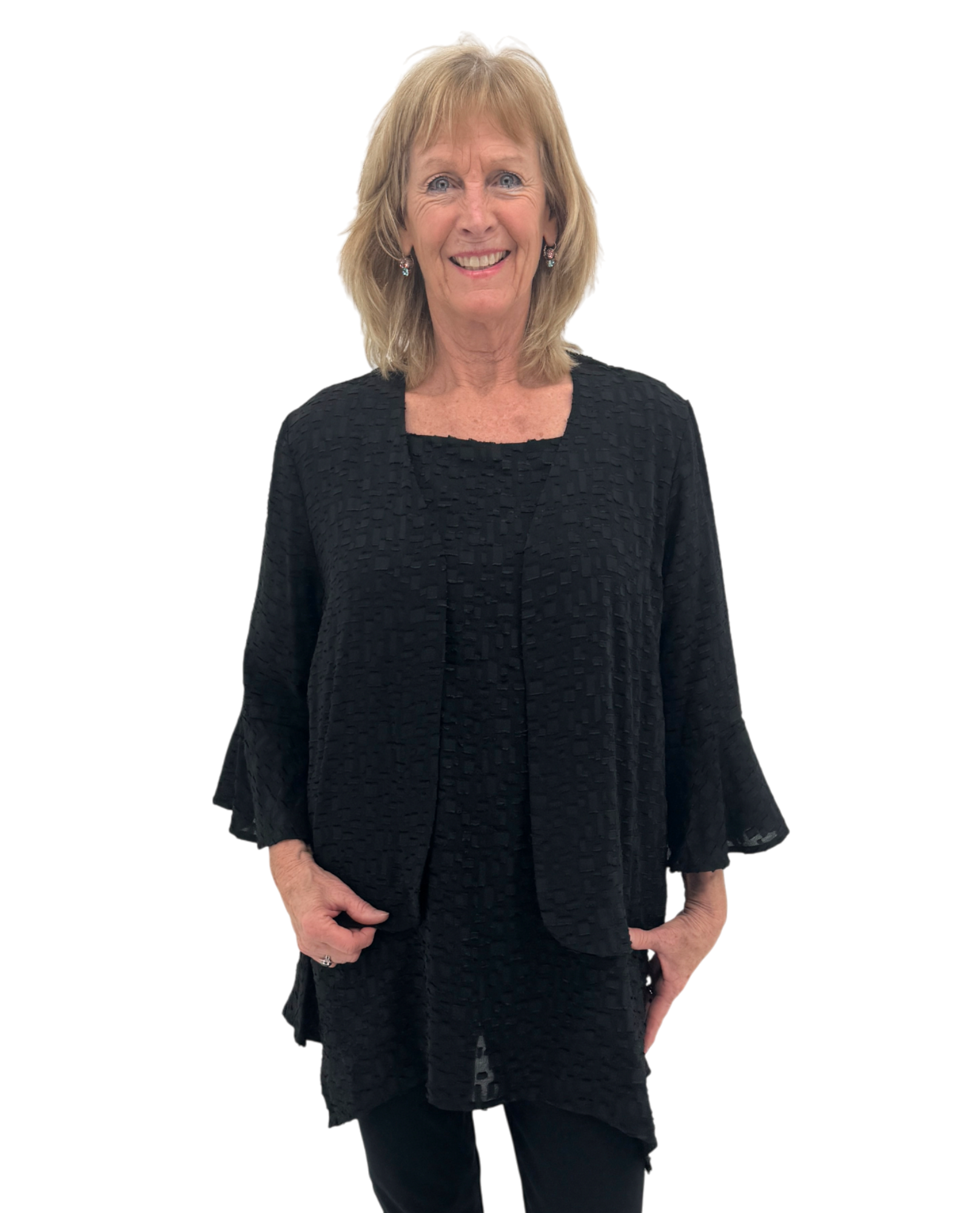 BY JJ DR103J STRICKJACKE MIT STRUKTURIERTEN GLOCKENÄRMELN