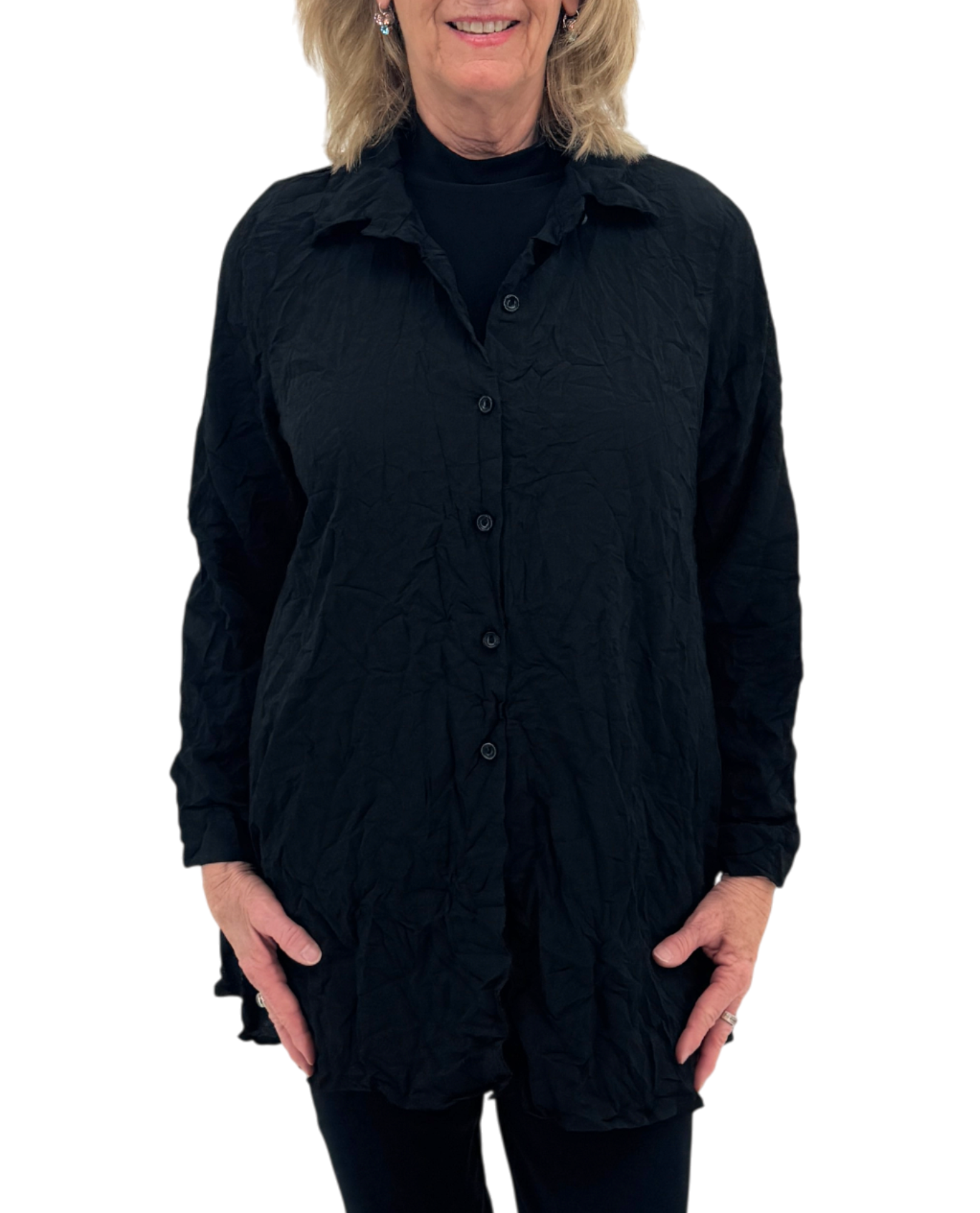 FOCUS CD402P Langarm-Crinkle-Button-Down-Shirt