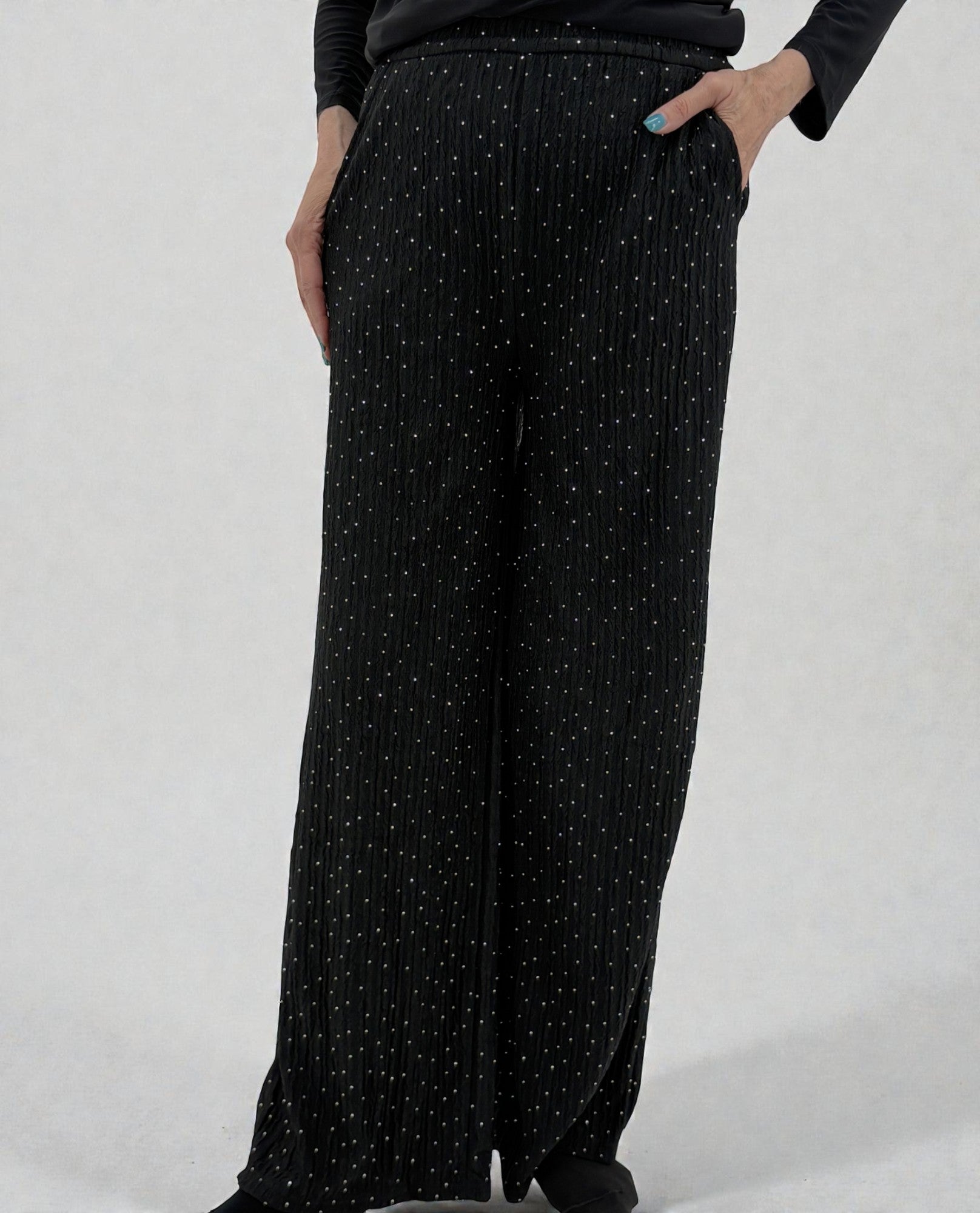 HKG07 Strass-Crinkle-Hose mit geradem Bein