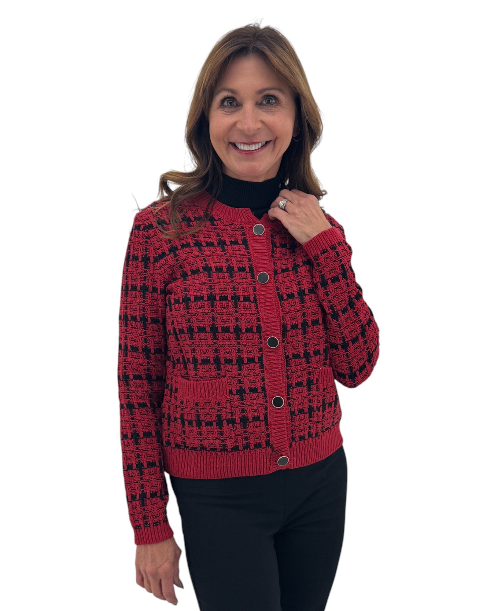 TH-NS1495 Karostrickpullover mit Knopfleiste