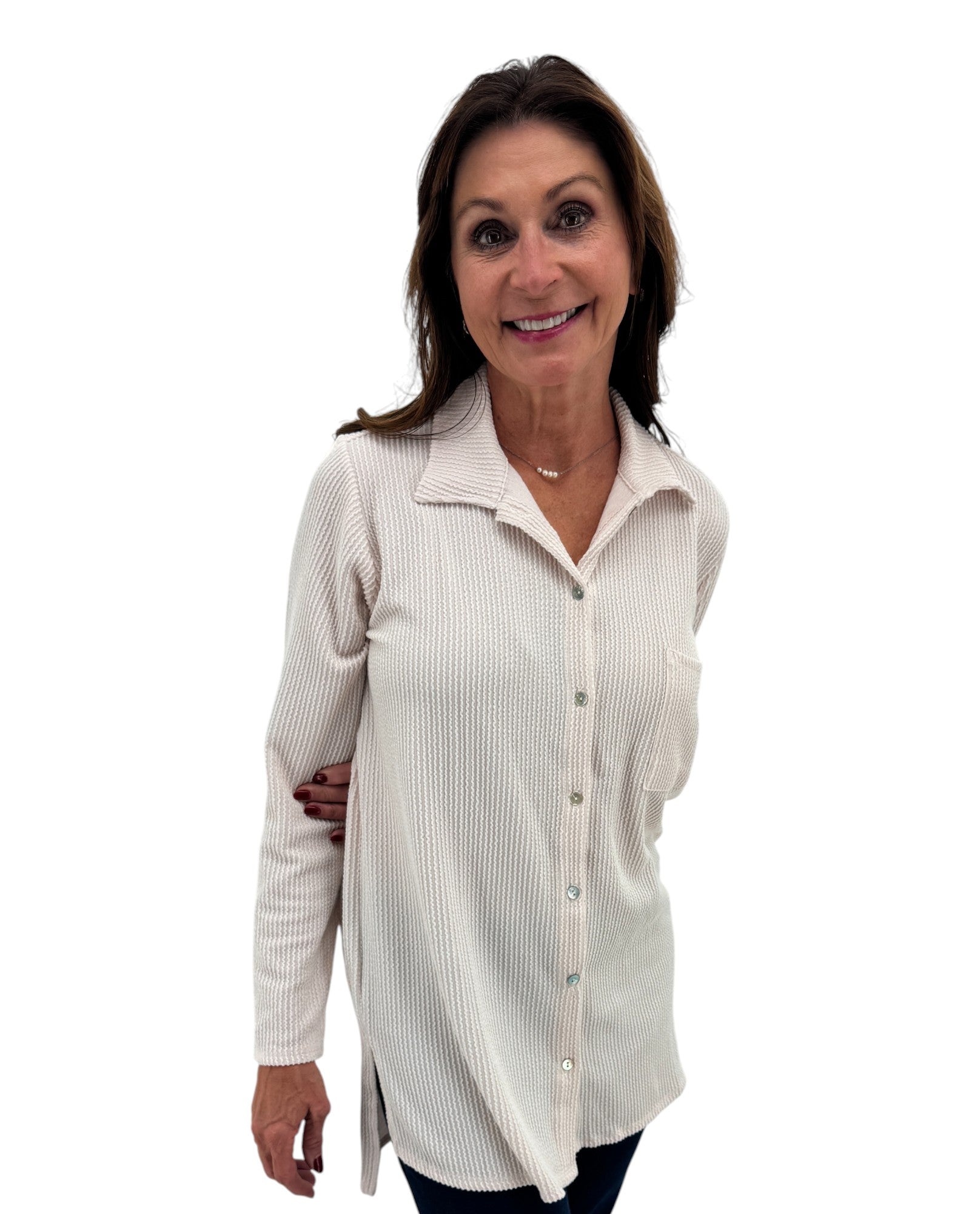 TH-T1523 L/S Knopfleiste vorne, geripptes Oberteil